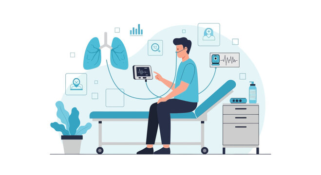 Patient Undergoing Medical Monitoring and Treatment in Hospital Room