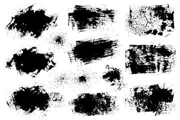 Fototapeta premium Collection of abstract grunge black ink textures and brush strokes.