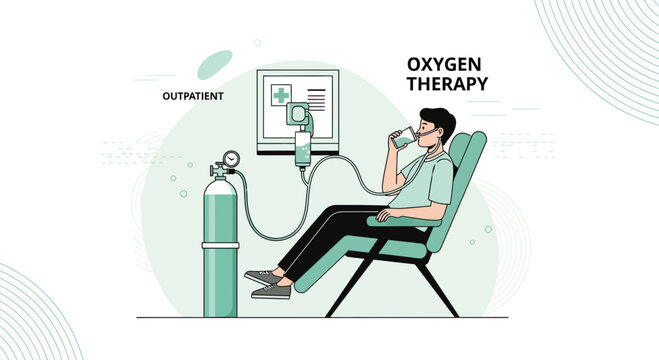 Patient Receiving Oxygen Therapy Inpatient Treatment, Medical Care Concept