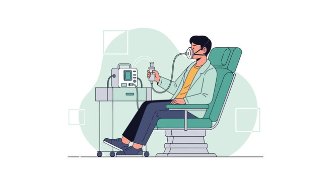 Patient receiving oxygen therapy with medical equipment in a clinic