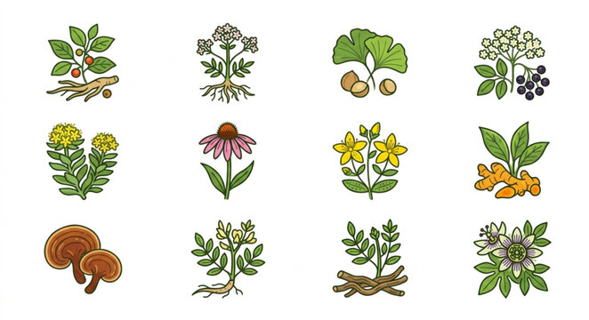Collection of Medicinal Herbs and Plants Illustrations.