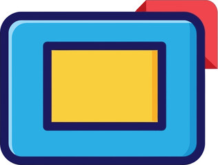 Blue digital screen with yellow content area and red corner flag, illustration © ramdan