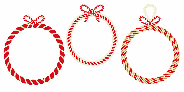 Twisted Rope Circles With Knots Vector Illustration On White Background