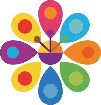 Colorful Pinwheel Flower Abstract Design, Bright Petals, Geometric Center, Vibrant Colors