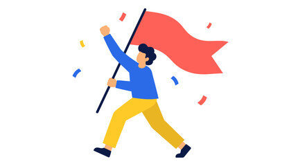 Fototapeta premium Celebratory person carrying flag in victory parade illustration.