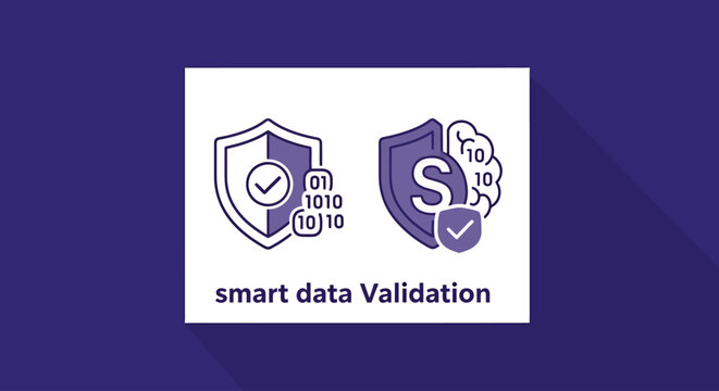 Smart data validation concept icons with digital shields and information verification validation security verification technology information protection business software analysis verified