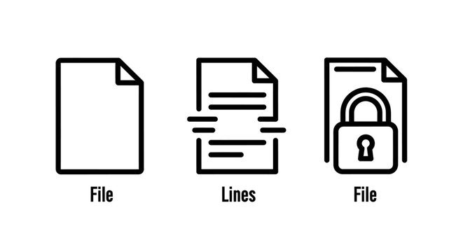 Set of line icons representing digital file operations including blank document structured data secure protected file document security protected management business technology structure