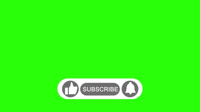 Red subscribe button with thumb up like icon and notification bell for social media video channel content creator marketing promotion on a bright green background for easy video editing and chroma key