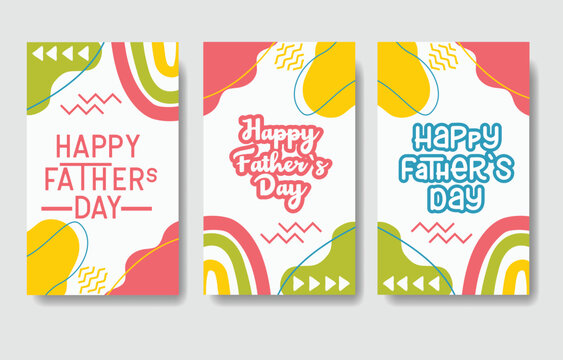 Set of minimalist colorful father's day design templates suitable for social media posts and web ad