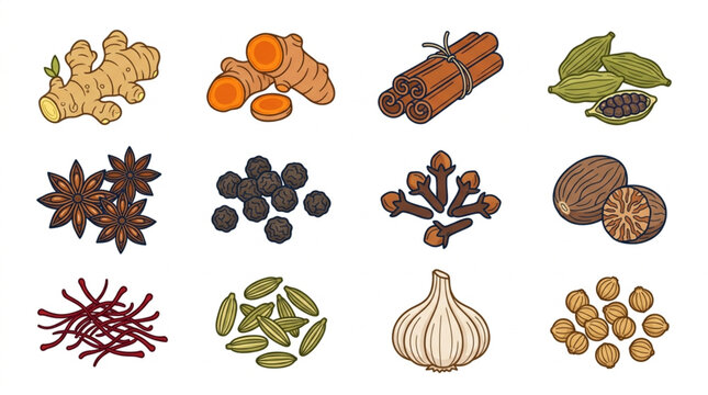 Collection of Various Spices and Herbs for Cooking.