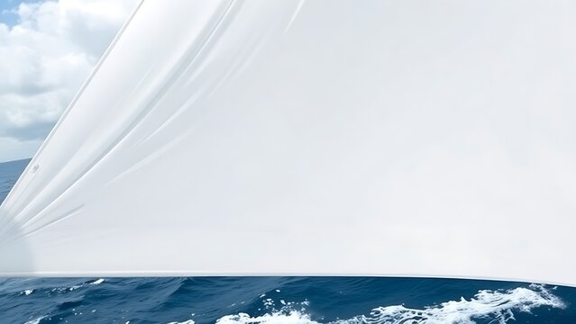 sailcloth. Vast white sailcloth billowing in strong wind over deep blue ocean. mobility guides, transit brochures, designed for transport & logistics marketing, used by content marketers.