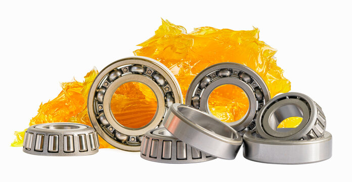 Ball bearing stainless with grease lithium machinery lubrication for automotive and industrial  isolated on white background.
