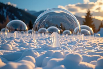 Obraz premium Snowy field holds floating glass orbs