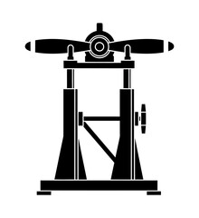 Vintage airplane propeller testing stand silhouette icon isolated on white background © ARIF