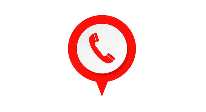Red phone in white circle map pin symbol