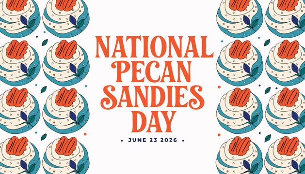 Colorful graphic design celebrating national pecan sandies day with cookie patterns