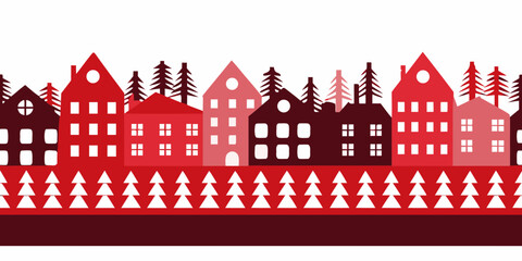 Obraz premium Red town skyline silhouette against a white background geometric design