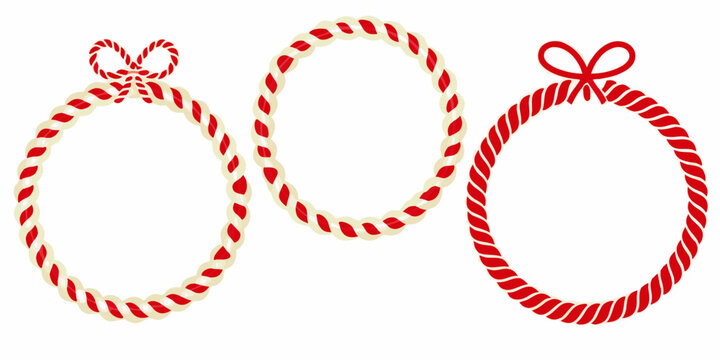 Shimenawa Sacred Ropes With Knots Vector Illustration On White Background