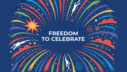 Fototapeta premium Vibrant colorful fireworks display celebrating freedom with bright festive graphic elements