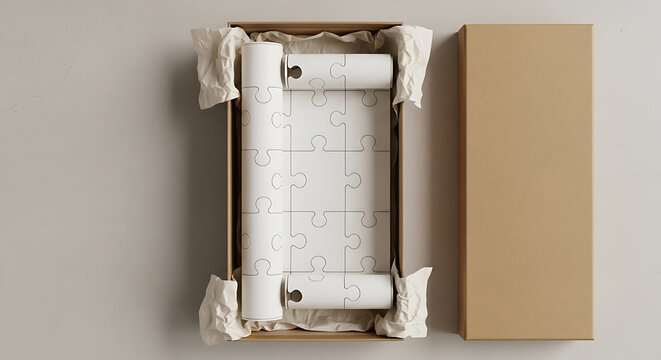 Customizable puzzle-style wall art mockup, blank spaces for text