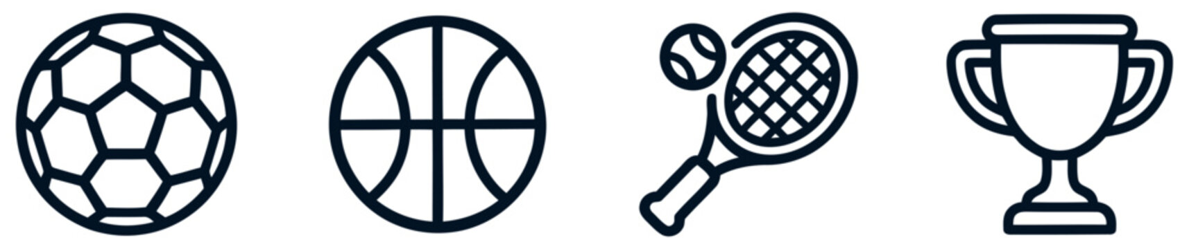 Sports icons featuring soccer ball basketball tennis racket and trophy