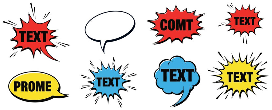 Collection of vintage comic book speech bubbles and explosion graphics