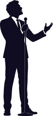 Fototapeta premium A Silhouette of person speaking into microphone with headphones on transparent background