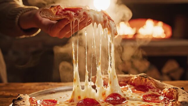 Pizza Slice Lifting Mozzarella Cheese Pull Video