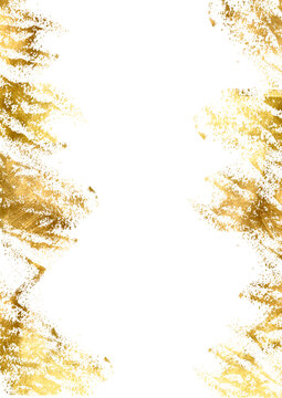 Abstract minimalist poster. Gold sparkles and glowing trail isolated. Gold sparkle splatter border golden luxury abstract foil frame. Ideal for flyer, packaging, invitation, cover, business card. PNG