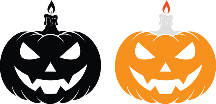 Halloween jack o' lantern silhouettes black and orange variations with candle flame