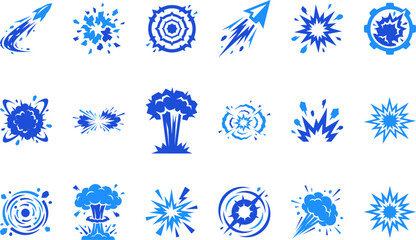 Explosion symbols and abstract blast effects representing power impact and energy release. © FihaArt
