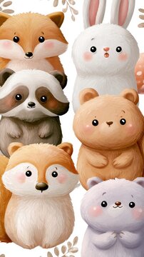 Cute cartoon animals with playful expressions.