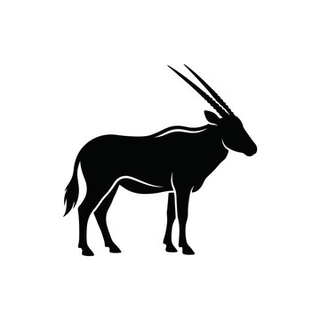 Oryx antelope side view silhouette vector graphic with antelope, silhouette