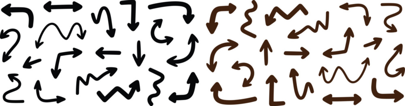 Collection of hand drawn arrow symbols pointing in various directions and styles