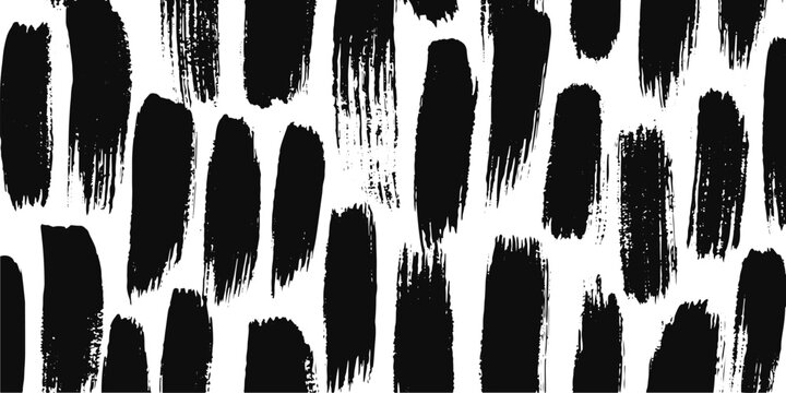 Seamless Black Brush Stroke Pattern Featuring Hand Drawn Ink Marks Scribbles Organic Lines and Contemporary Abstract Design.