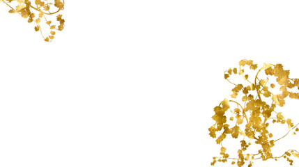 Fototapeta premium Golden leaves frame. Gold stroke frame. Pieces flakes of gold foil on isolated wedding frame. Elegant gold sparkle gold wave background. Brushstroke with gold. Watercolor brush stroke gold. Golden png