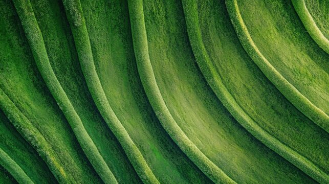 Close-up of textured green moss with curved grooves