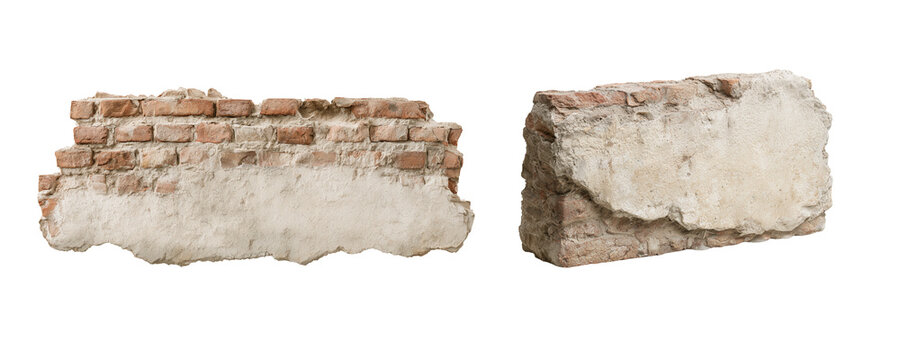 Weathered Brick Wall with Chipped Plaster and Rough Texture