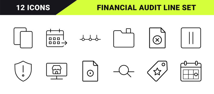 Billing error resolution line icon set. Vector pictograms of invoice dispute, payment reconciliation, financial audit, and refund management elements, thin linear illustration.