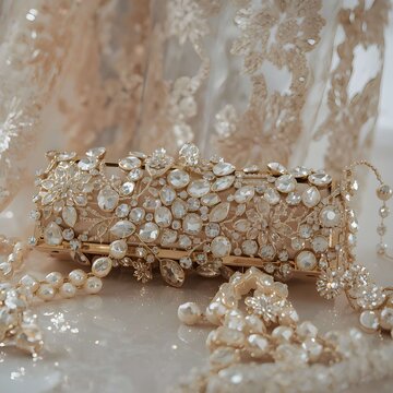 luxury bridal hand clutch with elegant golden design stons 