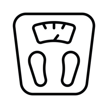 Modern line icon showing weight scale for body measurement and monitoring.
