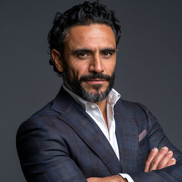 Portrait of a distinguished middle-aged man with a beard and a suit