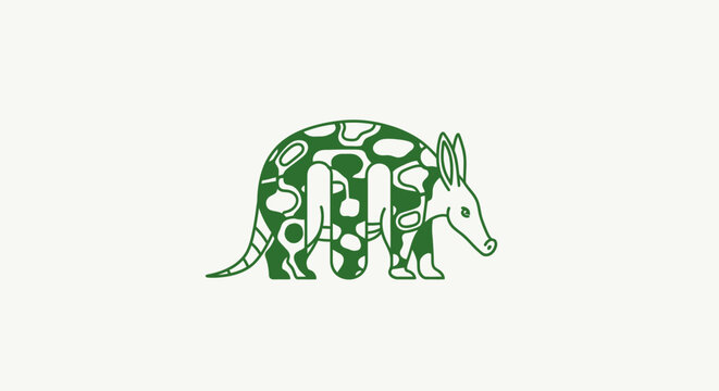 Green Aardvark Illustration with Leaf Pattern Design.