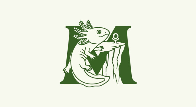 Green Lizard Illustration with Curved Tail Design.