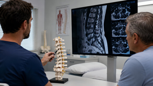Lumbar spine spinal stenosis procedure concept with multilevel narrowing for medical education and patient consultation