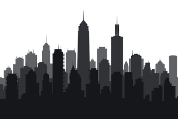 Fototapeta premium Layers of city skyline silhouettes in various shades of grey creating a sense of depth and urban city atmosphere.