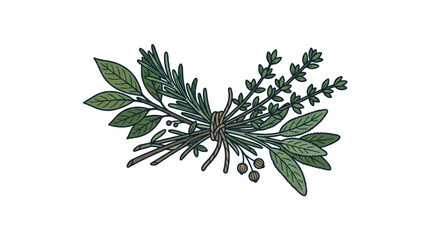 Green Herb Arrangement with Leaves and Berries. © Gerda