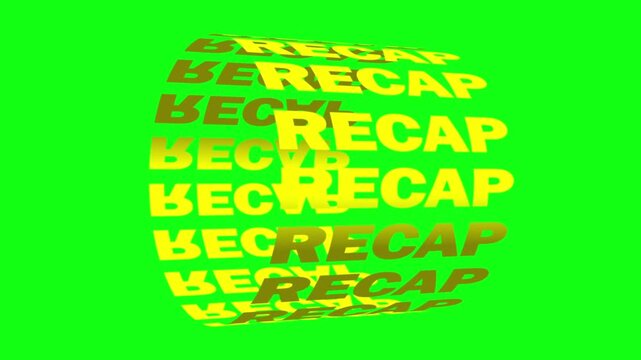 Rotating sphere of recap text animation on green background featuring the word in a spherical