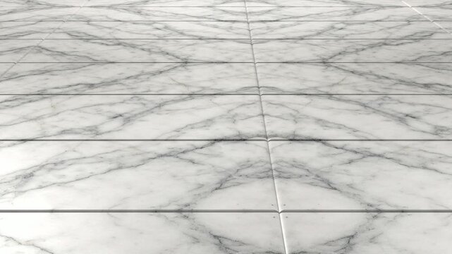 Smooth panning movement over classic Carrara white marble tiles seamless pattern backdrop bright elegant Italian stone texture for clean modern design