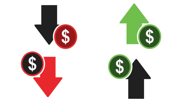 Financial arrows with dollar signs showing market trends illustration